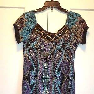 Paisley-Patterned Peasant-Style Dress